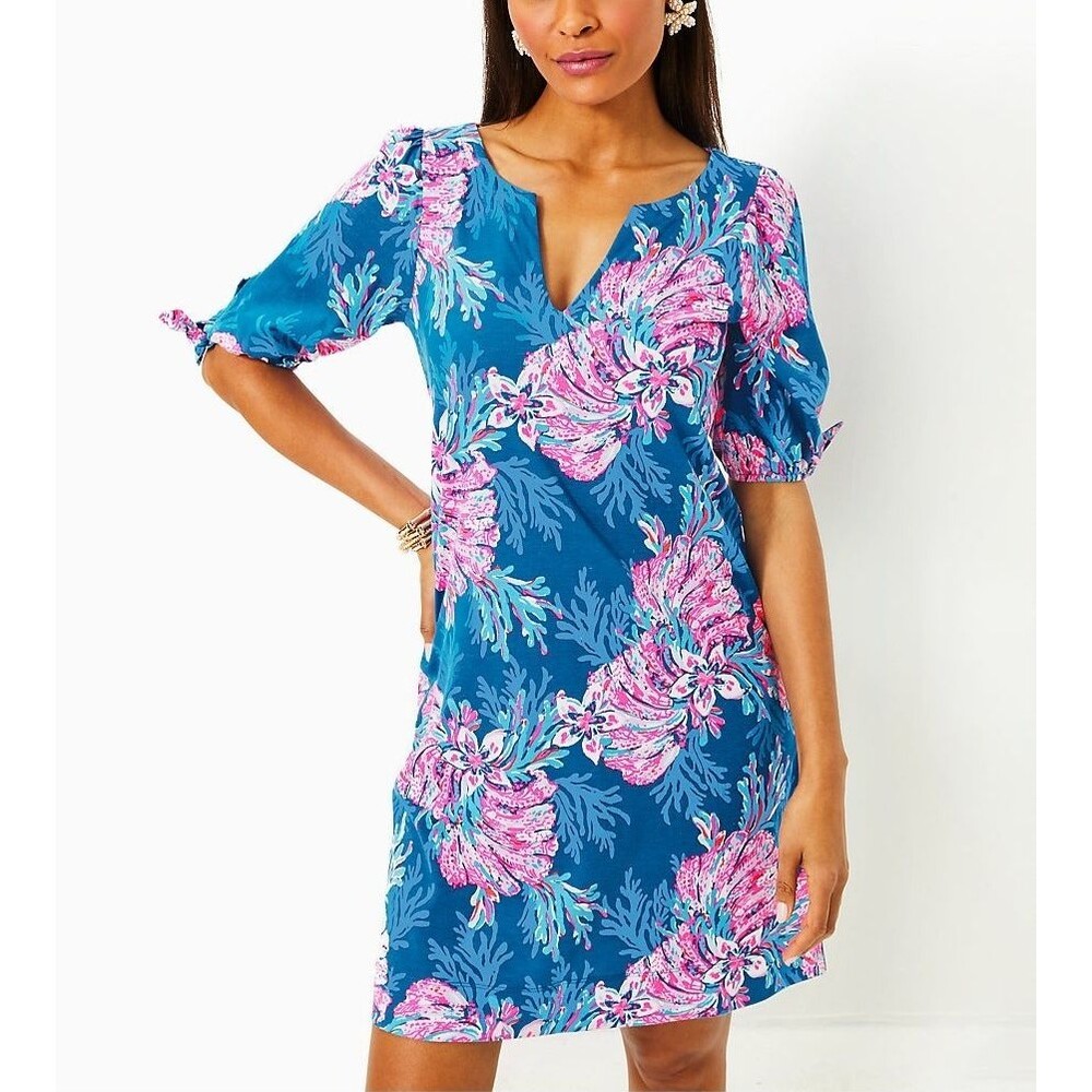 Lilly Pulitzer Easley Short Sleeve Mini Dress Floral Printed Cotton M 288153